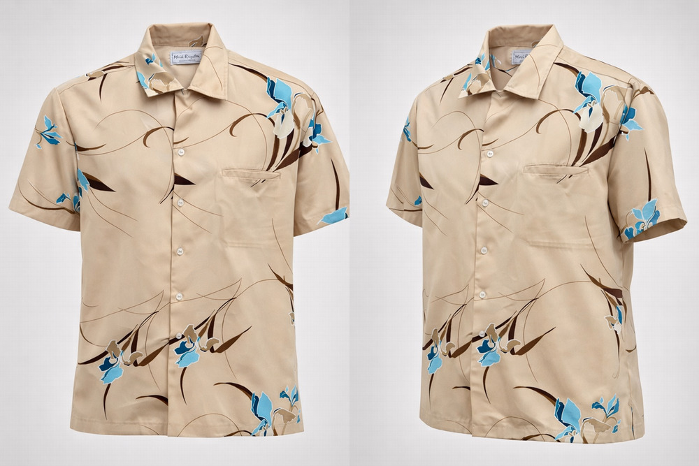 Mark Raysten Hawaiian Button up Mens Large Tan Aloha Shirt Camp Collar Vacation